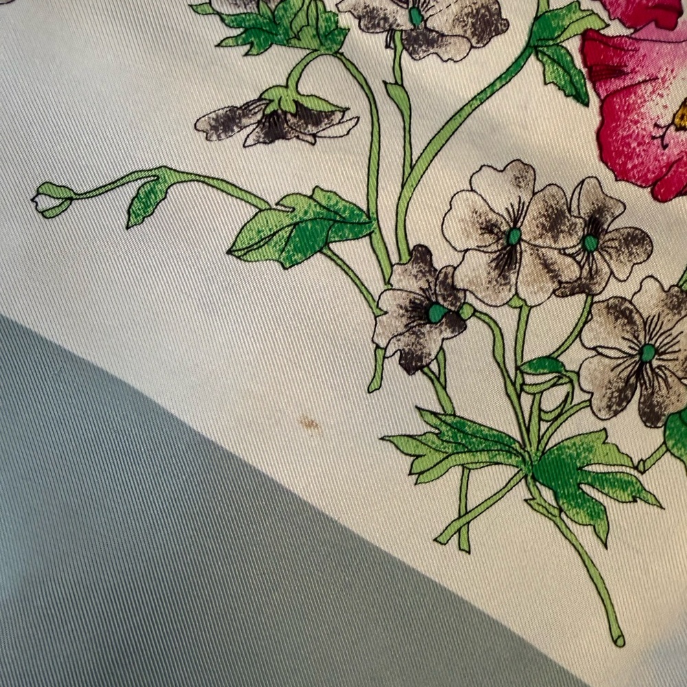 Floral Silk Scarf with Green Border - Picture 3 of 5